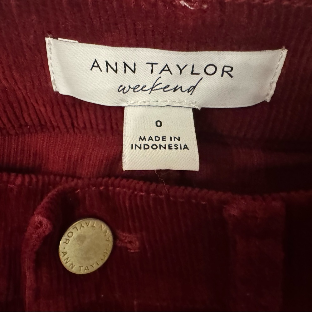 Ann Taylor cranberry Corduroy Trousers Valentine’s Day